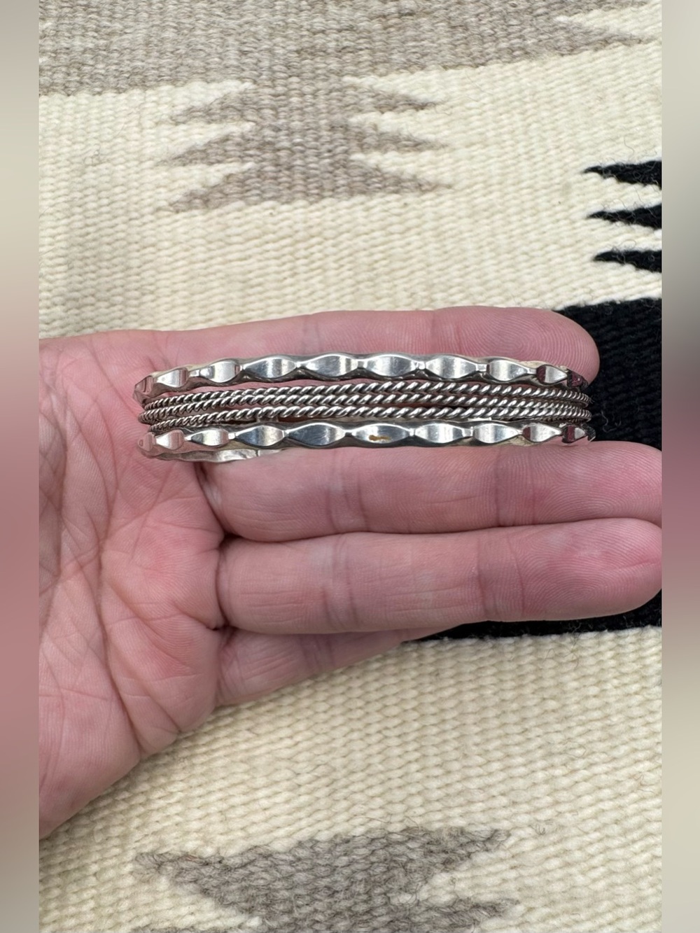 Vintage Navajo Native American Sterling Silver Rope Cuff Bracelet 6 5/8"
